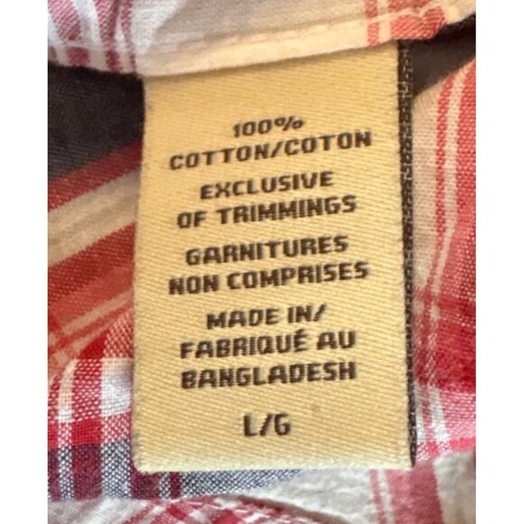 Denver Hayes Plaid Shirt Lg Mens Classic Fit Red Navy Pearl Snap Western Cotton - Picture 7 of 9